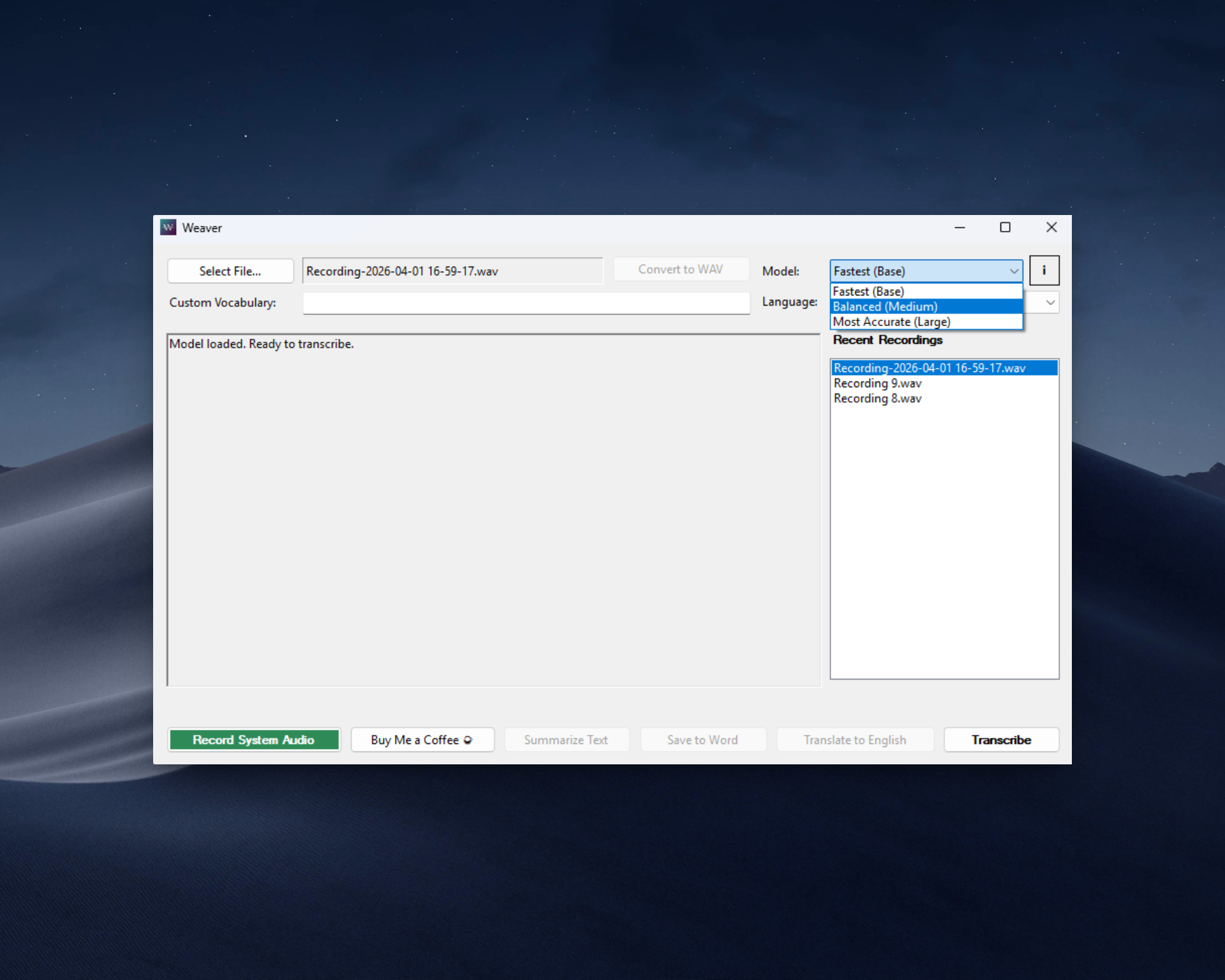 Weaver AI Transcription Dashboard